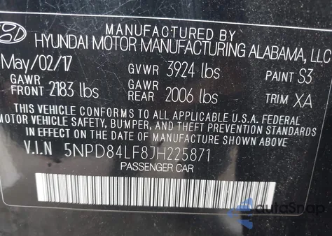 2018 Hyundai Elantra Sel from USA, damaged, VIN 5NPD84LF8JH225871